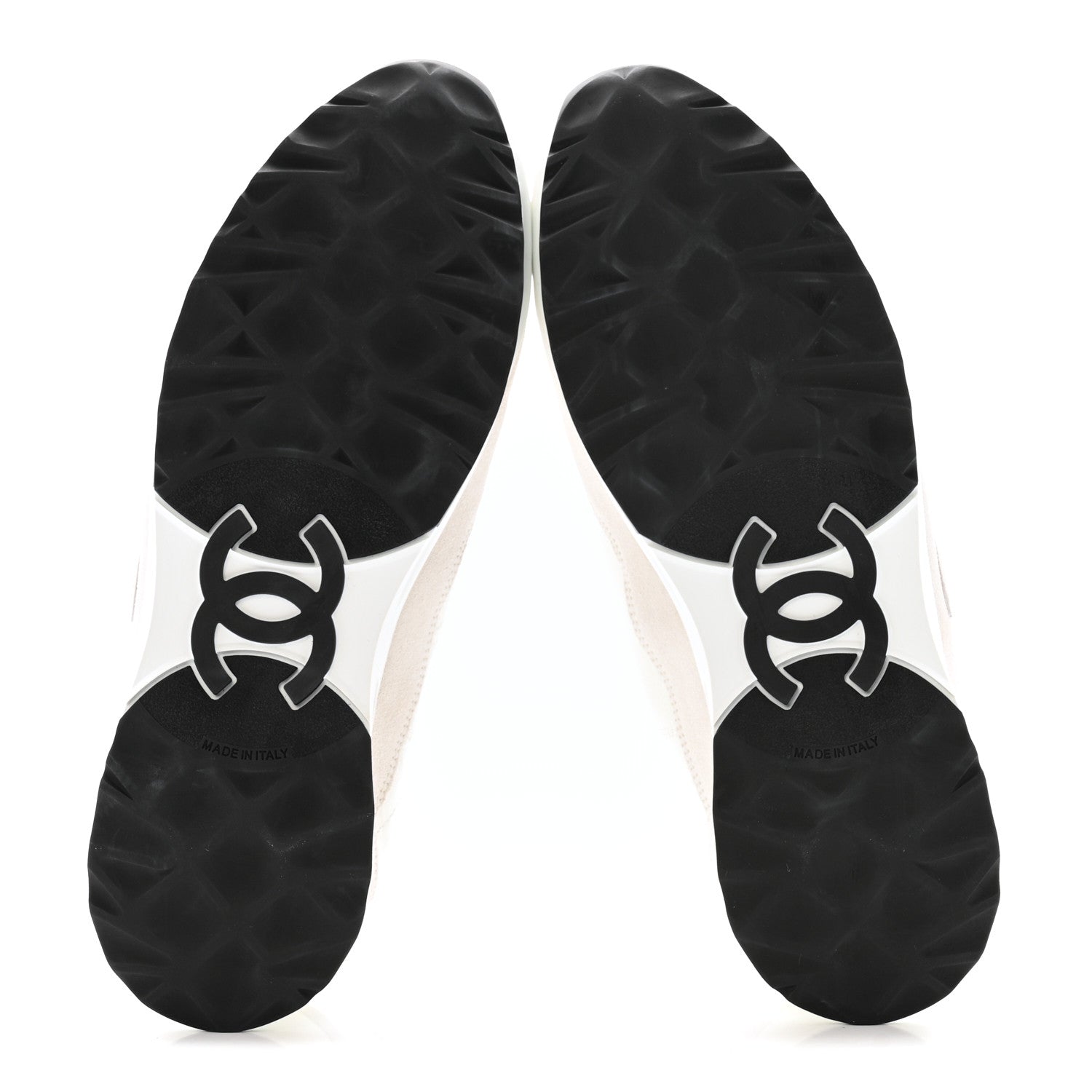 Chanel Suede Calfskin Quilted CC Sneakers 38.5 White Black