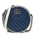 Gucci Azalea Calfskin Matelasse Diagonal Mini Torchon GG Marmont Round Shoulder Bag Blue Agata Mystic White