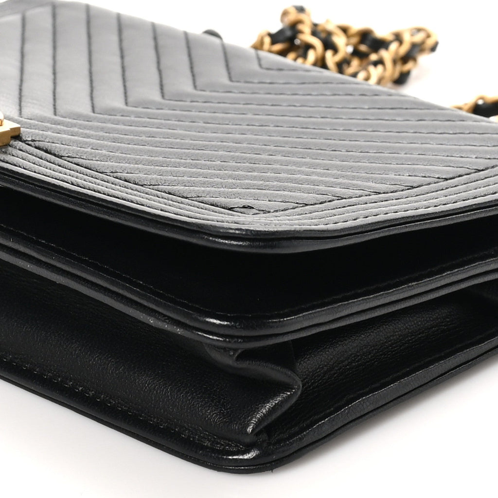 Chanel Lambskin Chevron Boy Wallet On Chain WOC Black