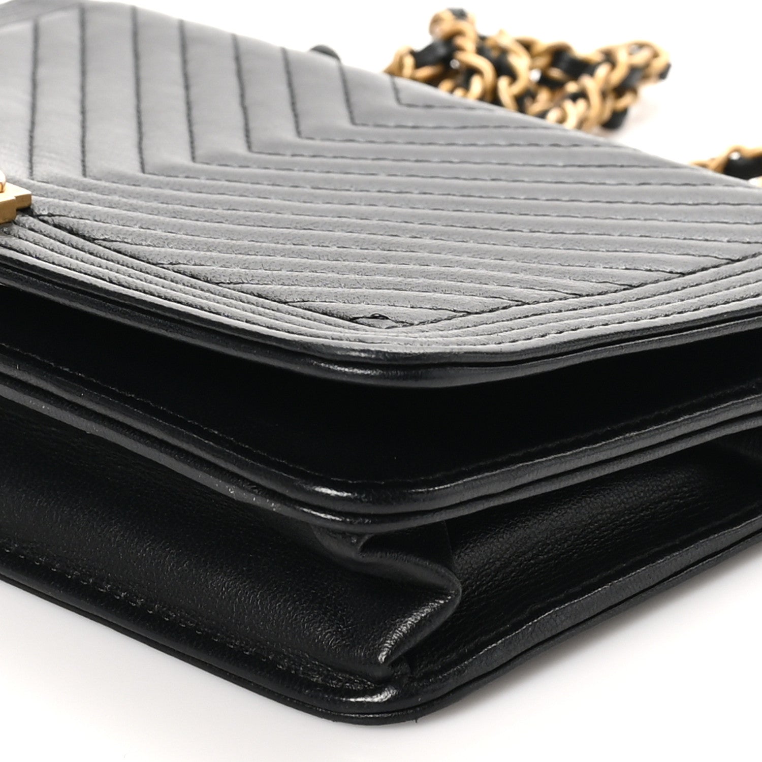 Chanel Lambskin Chevron Boy Wallet On Chain WOC Black