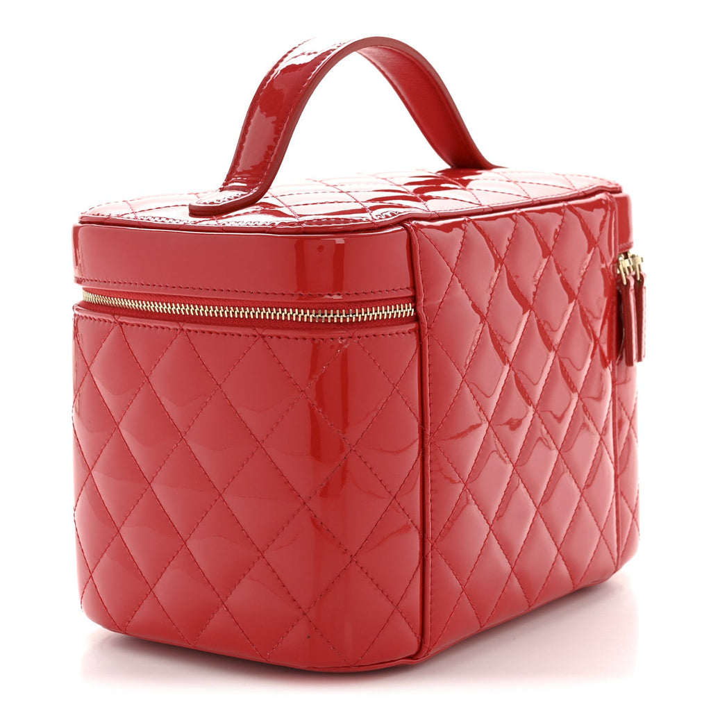 Patent Calfskin Quilted Large Vanity Pouch Red