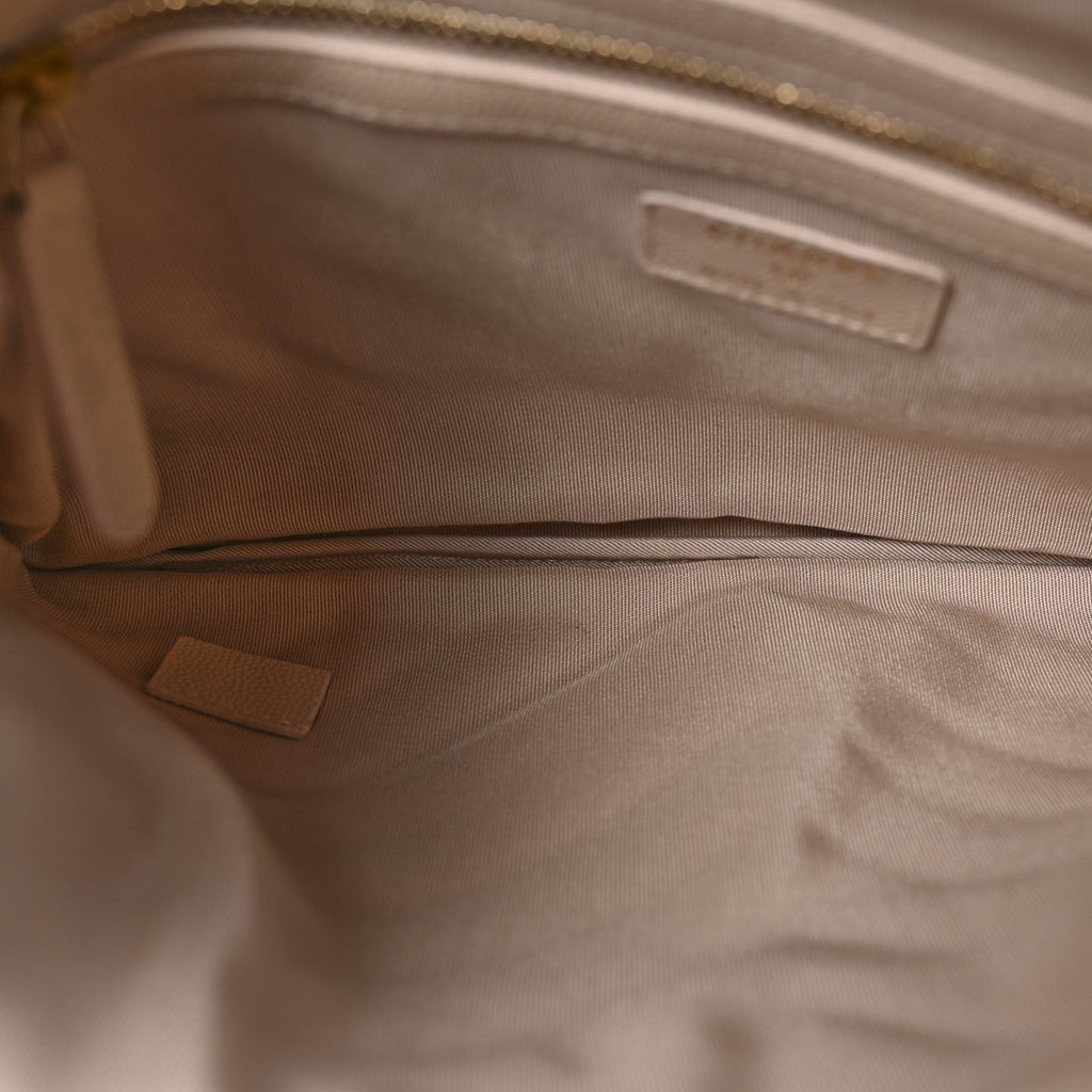 Caviar Chevron Quilted Medium Zip Pouch Light Beige