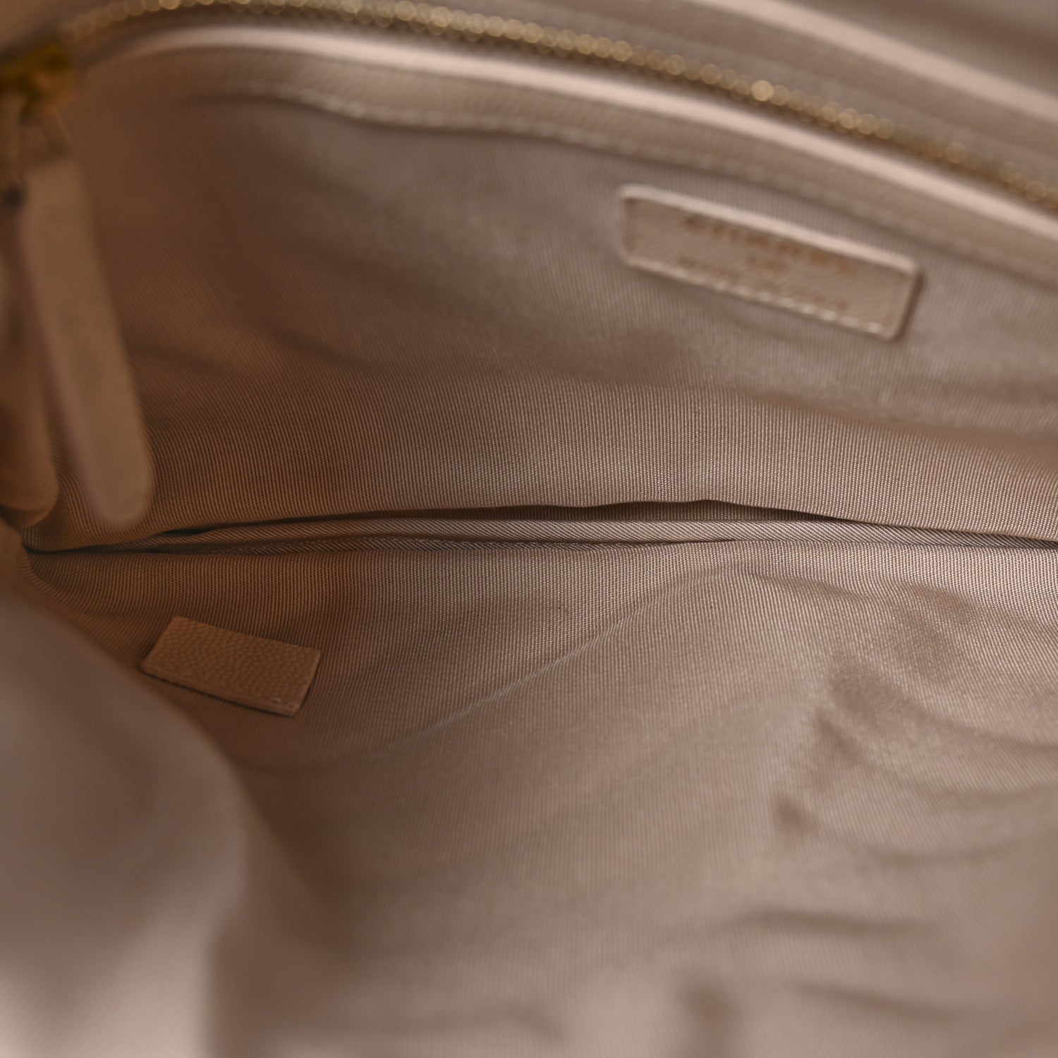 Caviar Chevron Quilted Medium Zip Pouch Light Beige