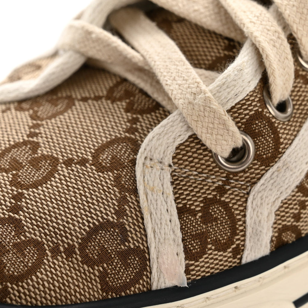 Gucci GG Monogram Web Womens 1977 Tennis Sneakers 40.5 Beige Ebony Mystic White
