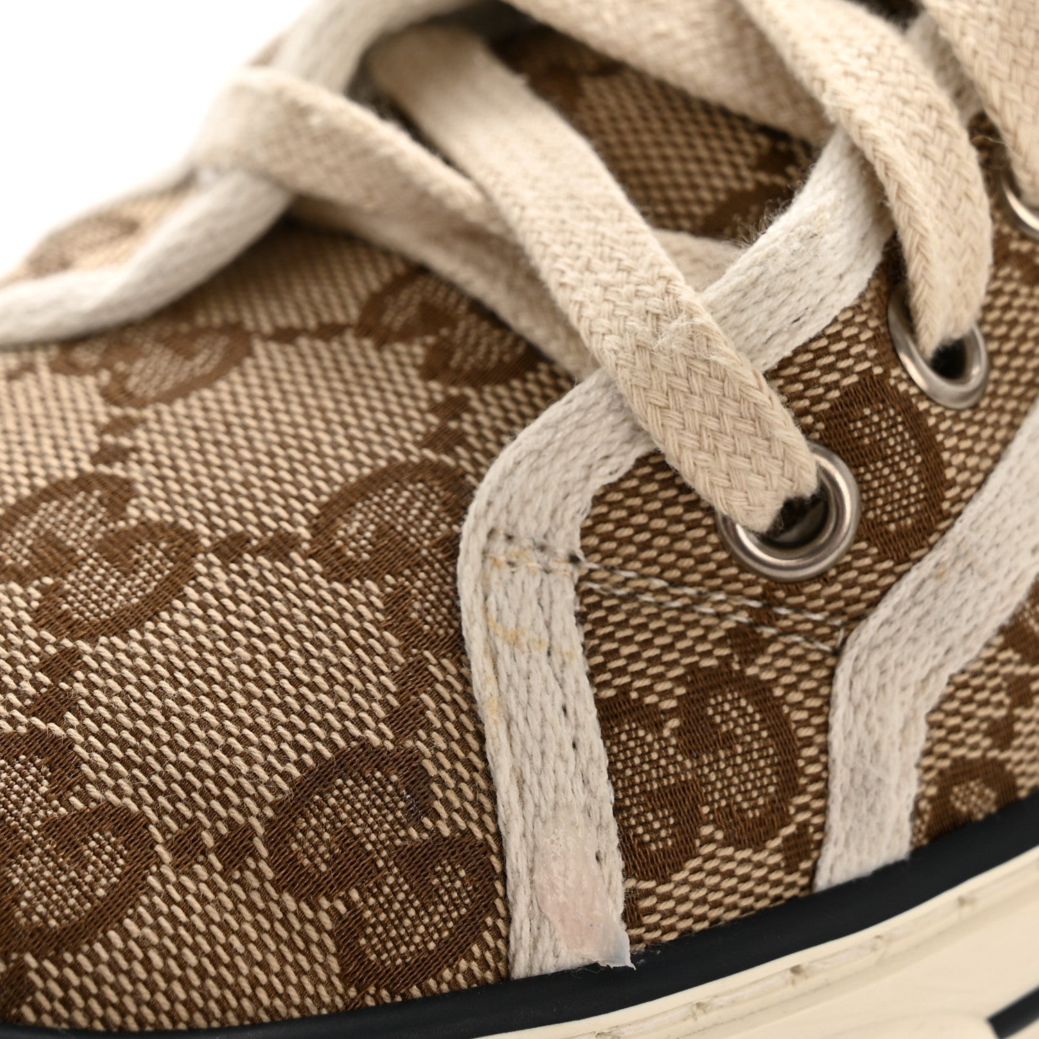 Gucci GG Monogram Web Womens 1977 Tennis Sneakers 40.5 Beige Ebony Mystic White