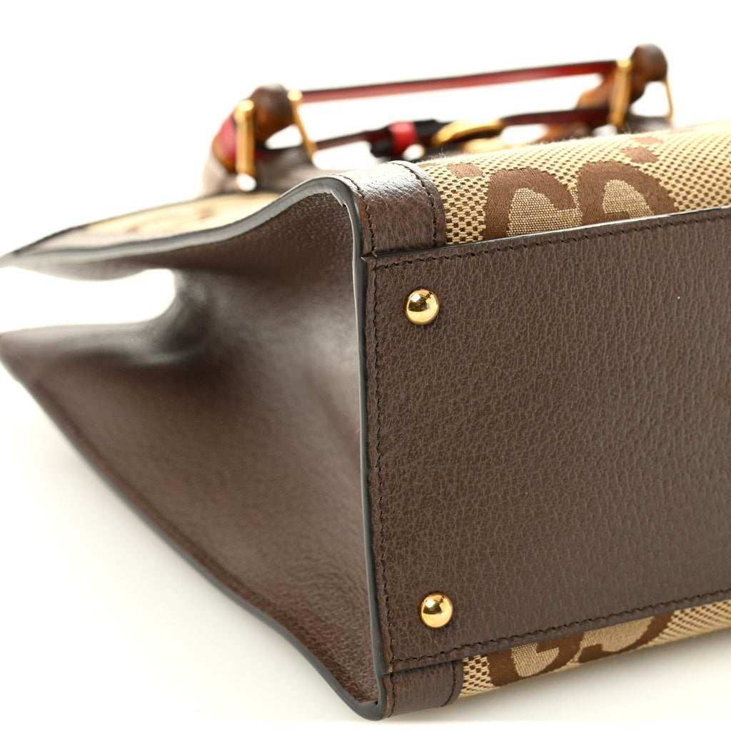 Gucci Monogram Jumbo GG Textured Dollar Calfskin  Medium Diana Tote Bag Camel Ebony New Acero Pomegranate Red