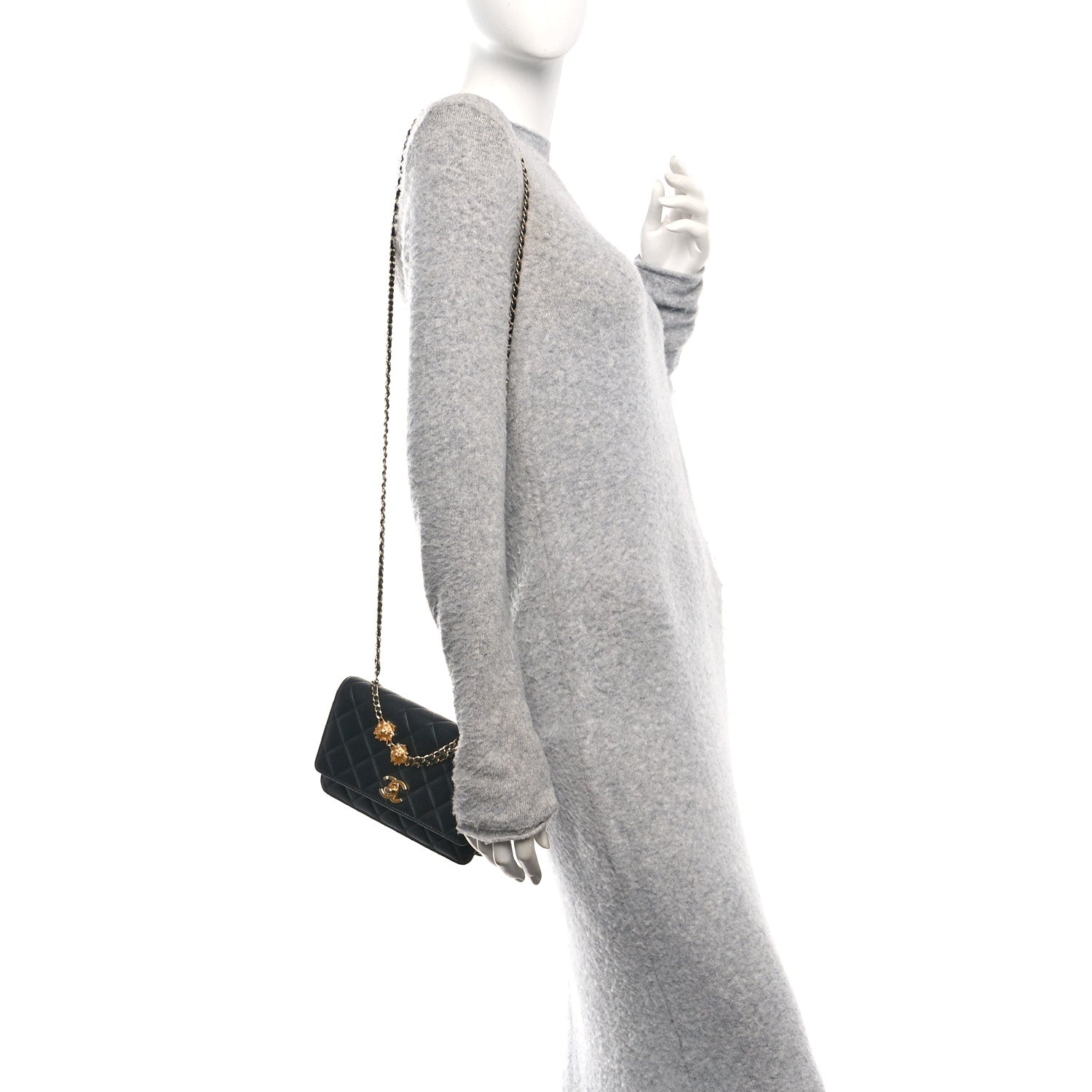 Chanel Lambskin Quilted Lion Motif Wallet On Chain WOC Black