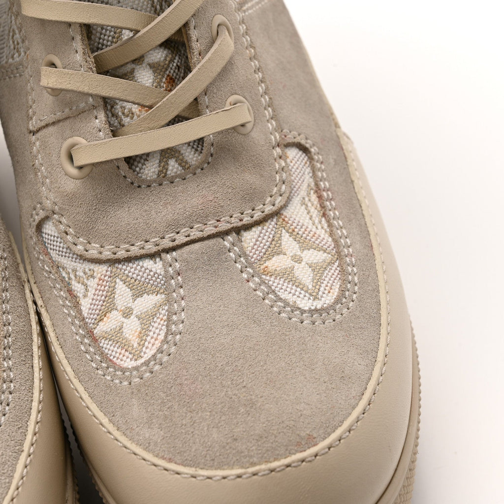 Louis Vuitton Suede Calfskin Jacquard Since 1854 Laureate Platform Desert Boots 37.5 Beige