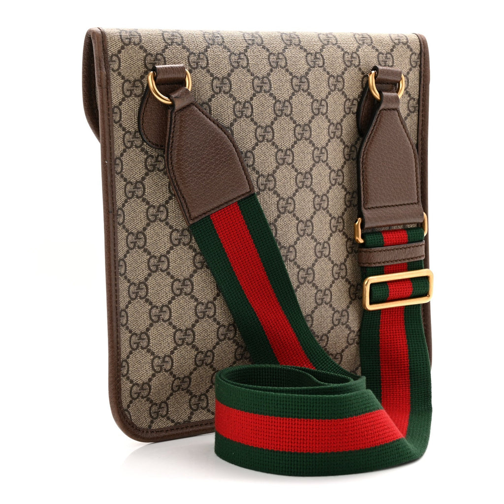 Gucci GG Supreme Monogram Web Medium Neo Vintage Flap Messenger Bag Beige New Acero