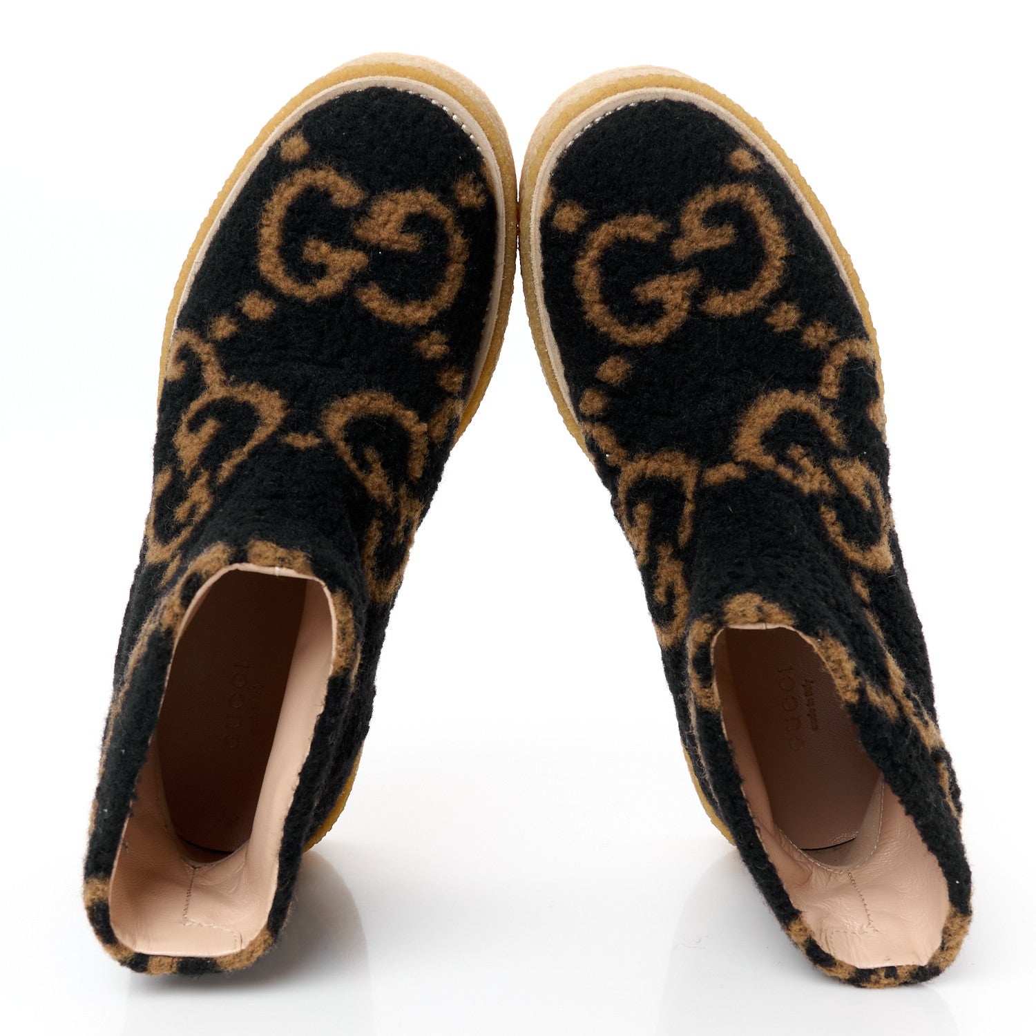 Gucci Faux Shearling Hooper GG Womens Ankle Boots 38.5 Black Natural Tan