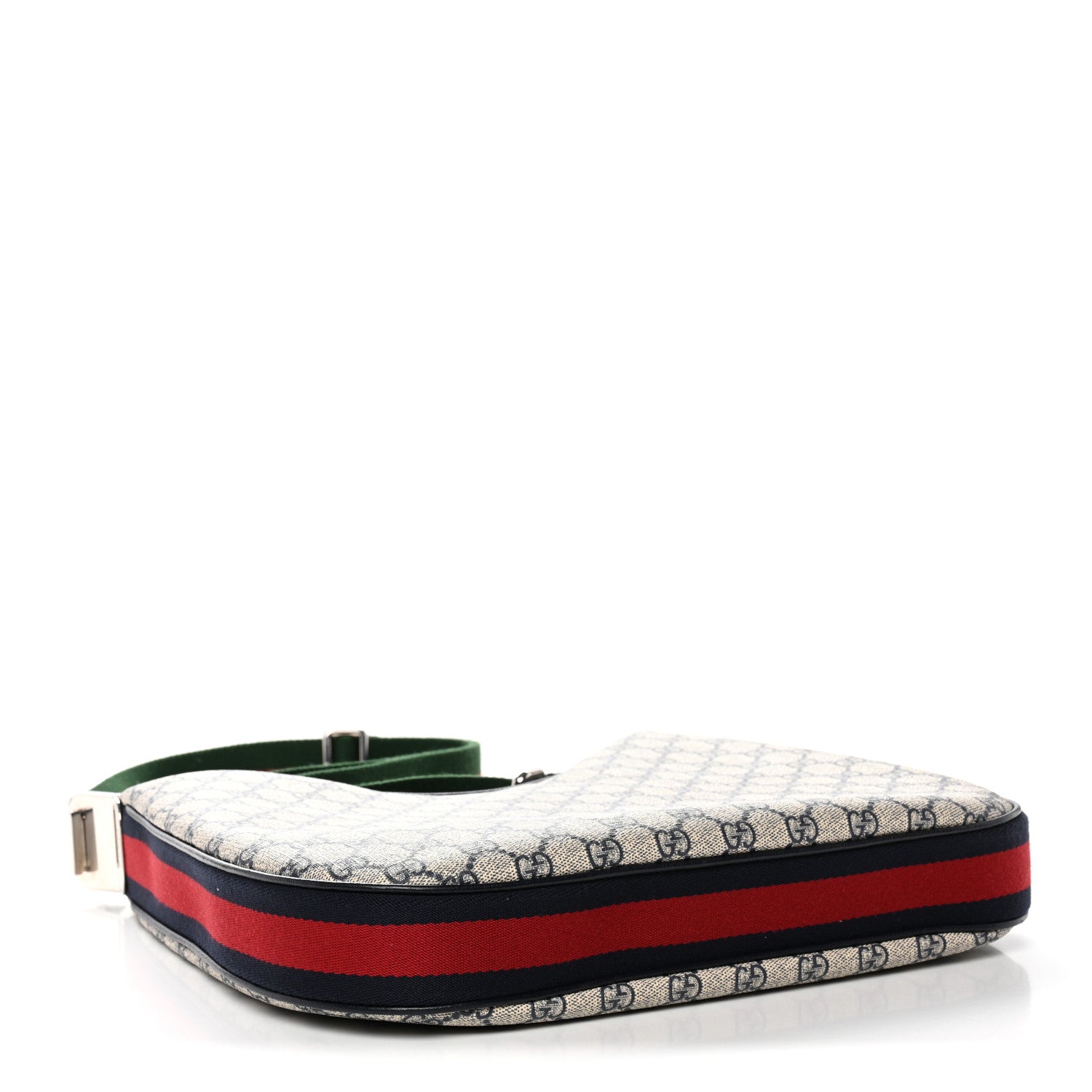 Gucci GG Supreme Monogram Textured Calfskin Web Large Attache Shoulder Bag Beige Blue
