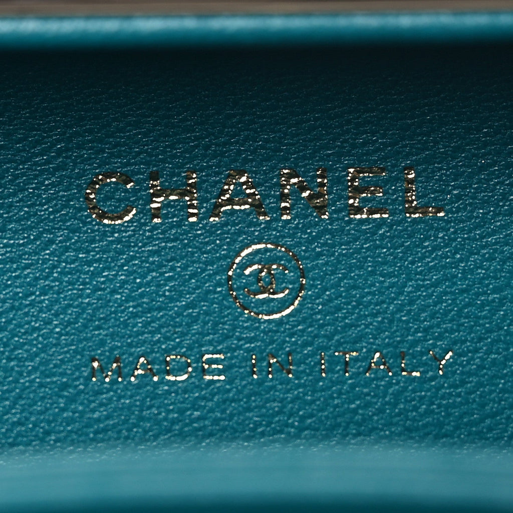 Chanel Lambskin Quilted Pearl CC Vanity Case Turquoise