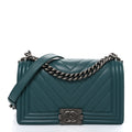 Chanel Caviar Chevron Quilted Medium Boy Flap Green