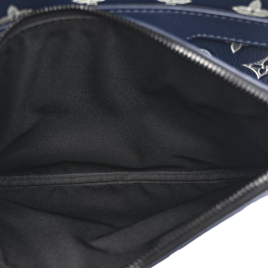 Louis Vuitton Calfskin Monogram Shadow Trio Messenger Navy White