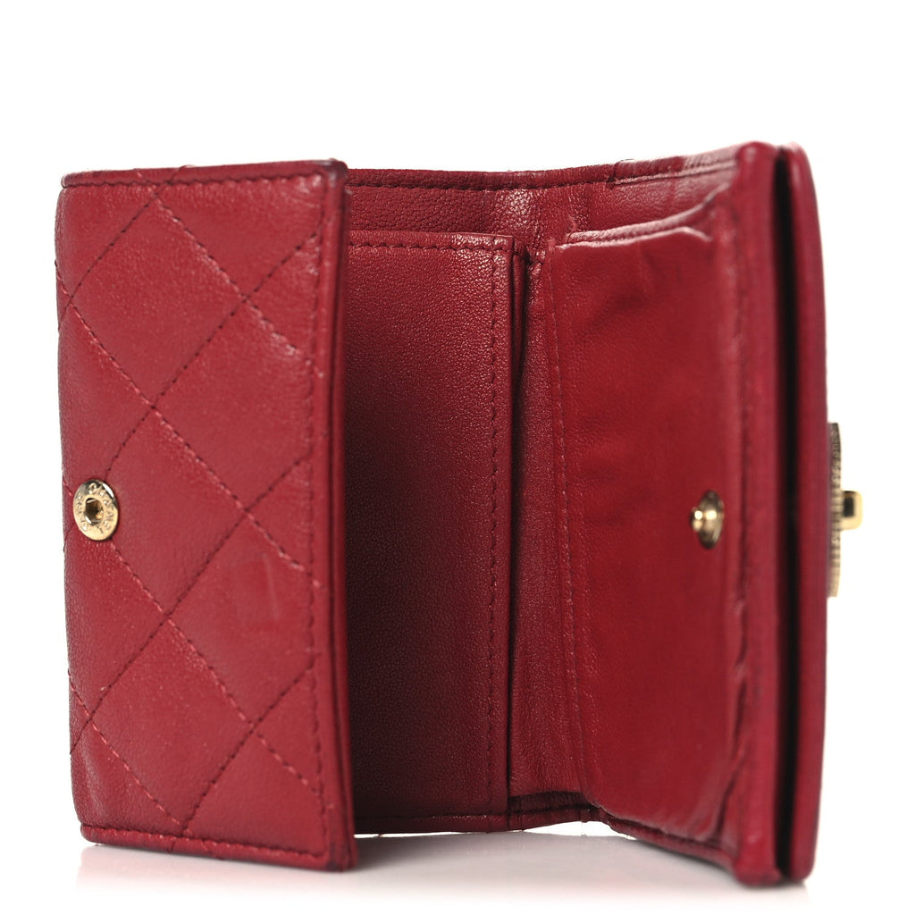 Caviar Quilted Vintage Mademoiselle Flap Card Holder Dark Pink
