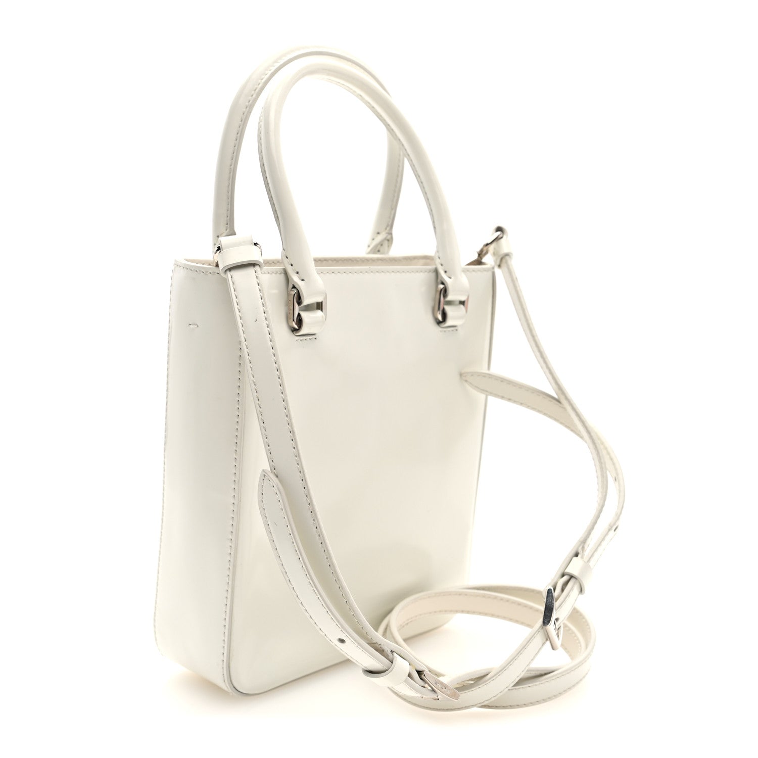 Prada Spazzolato Triangle Small Double Handle Crossbody Tote White