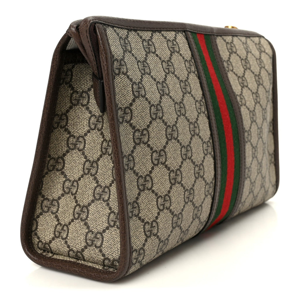 Gucci GG Supreme Monogram Web Ophidia GG Toiletry Case Beige New Acero
