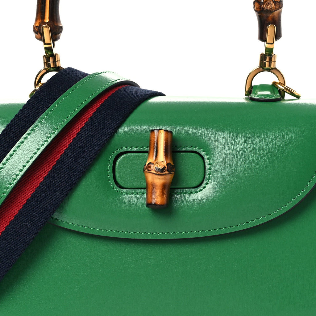 Gucci Boarded Dyana Lux Calfskin Web Small Bamboo 1947 Top Handle Bag Spring Green