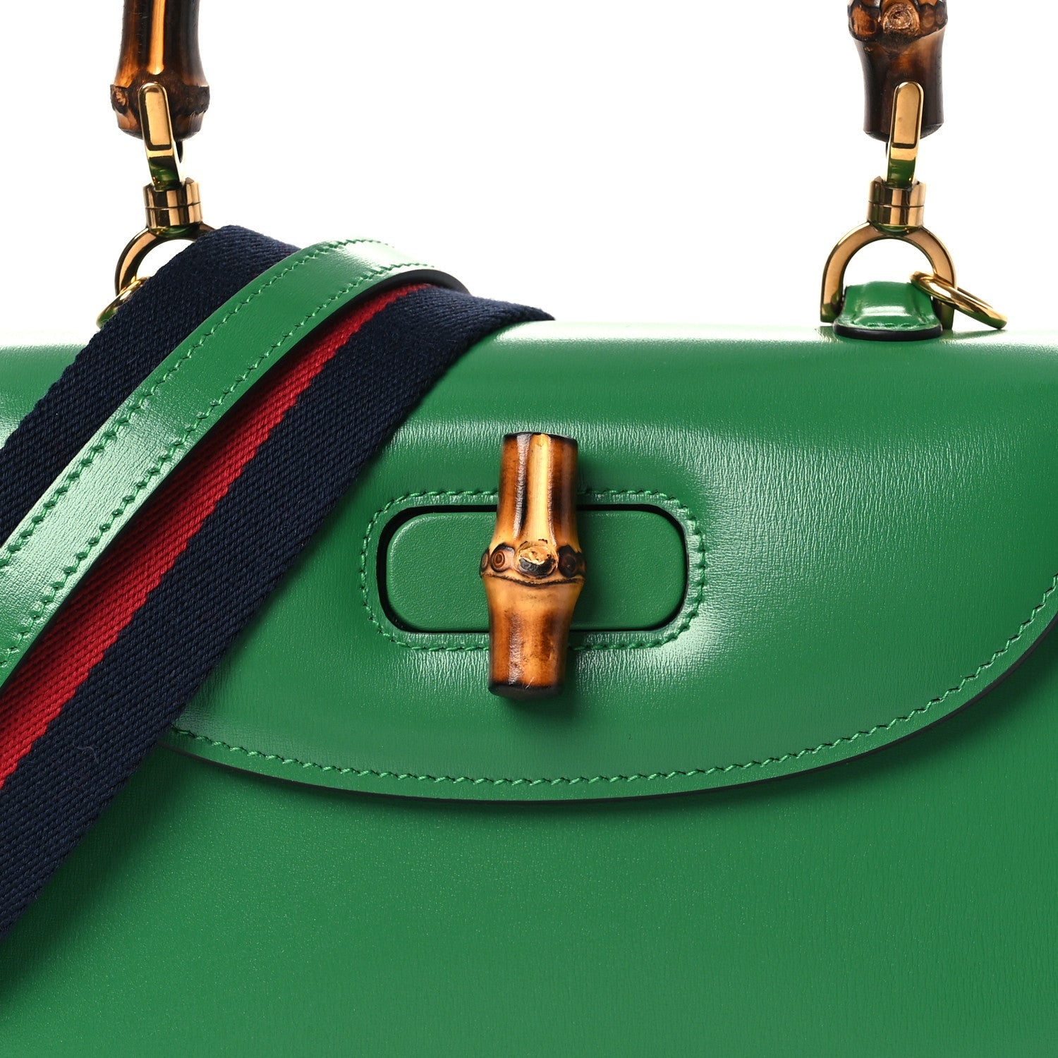 Gucci Boarded Dyana Lux Calfskin Web Small Bamboo 1947 Top Handle Bag Spring Green