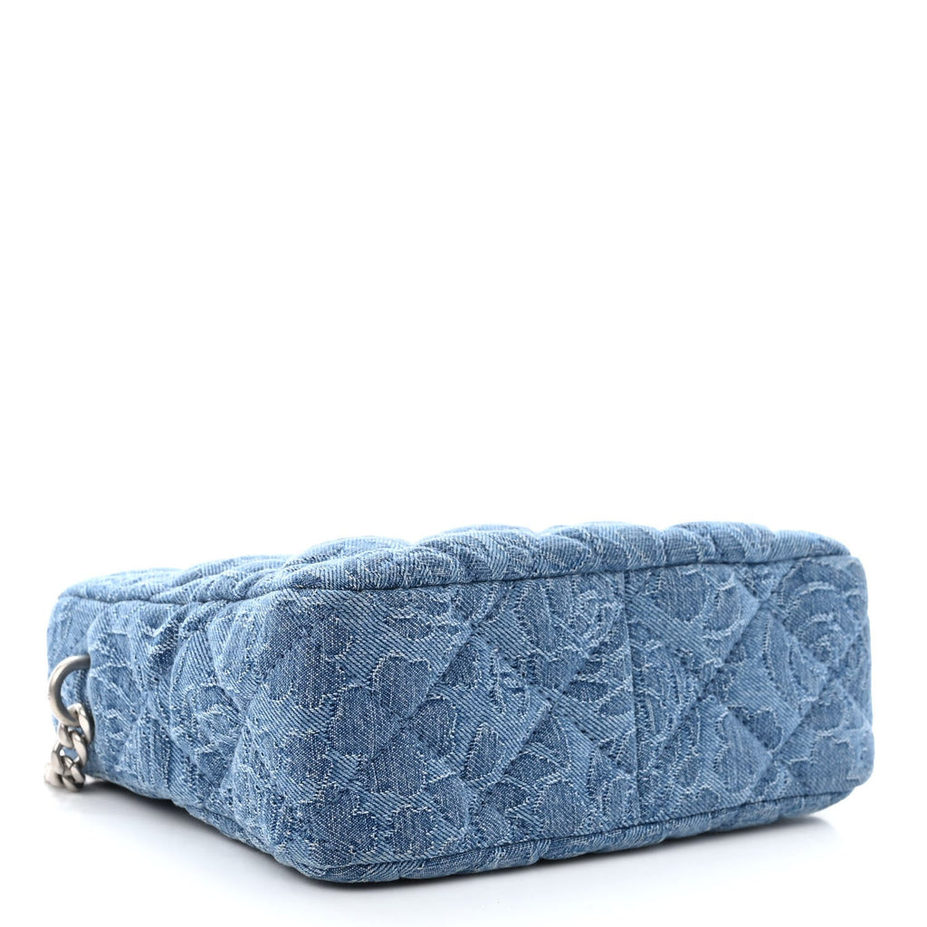 Chanel Denim Quilted Camellia Sweetheart Small Hobo Blue