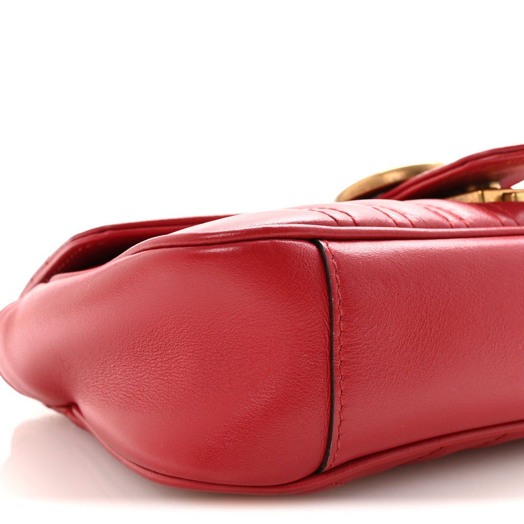Gucci Calfskin Matelasse Mini GG Marmont Shoulder Bag Hibiscus Red