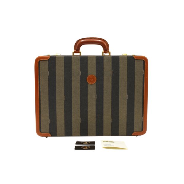 FENDI Vintage Leather & Striped Fabric Briefcase