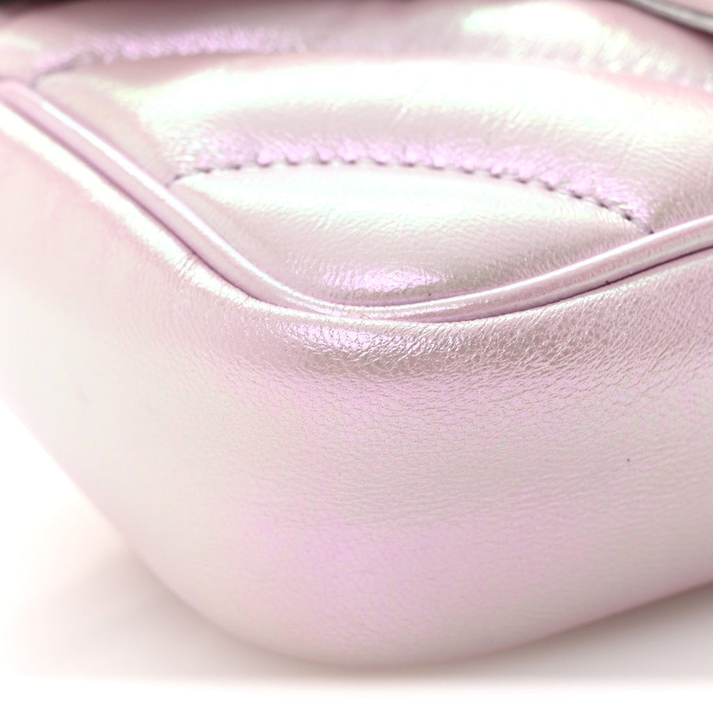 Gucci Iridescent Nappa Chevron Matelasse Super Mini GG Marmont Shoulder Bag Iridescent Escape Pink