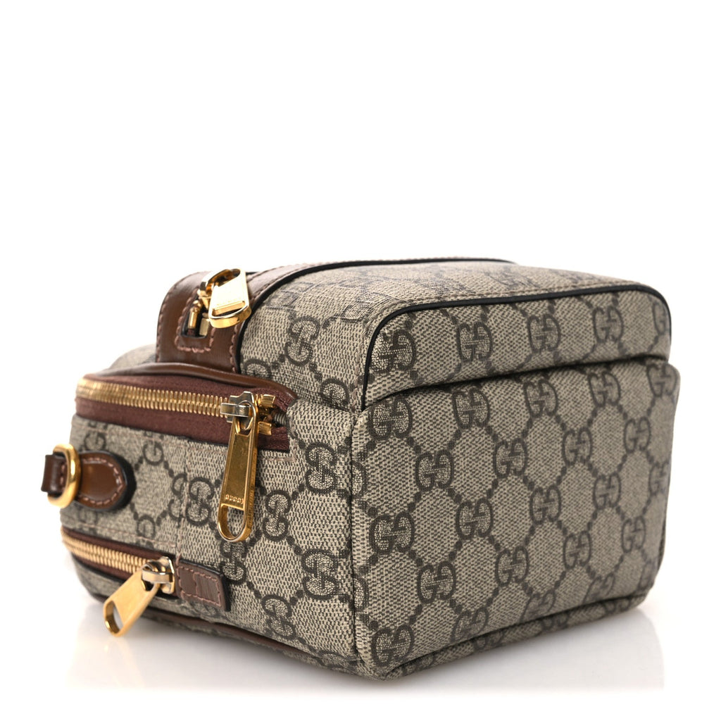 Gucci GG Supreme Monogram Azalea Calfskin Retro Interlocking G Multi-Function Bag Beige Ebony Brown Sugar