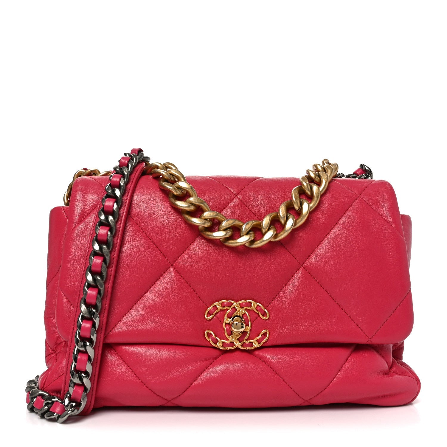 Chanel Goatskin Quilted Large Chanel 19 Flap Dark Pink