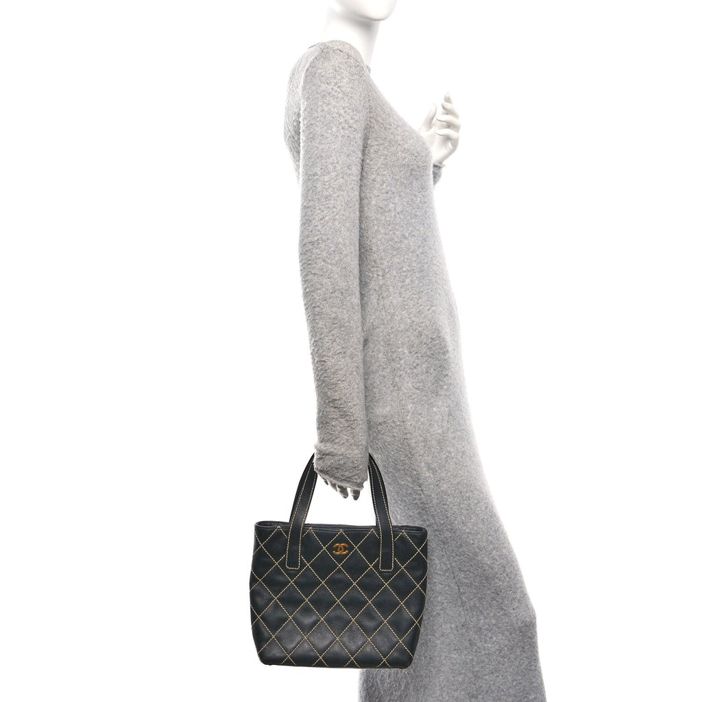 Chanel Calfskin Wild Stitch Tote Black