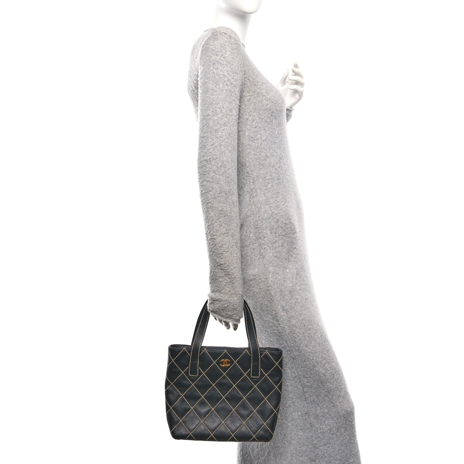 Chanel Calfskin Wild Stitch Tote Black