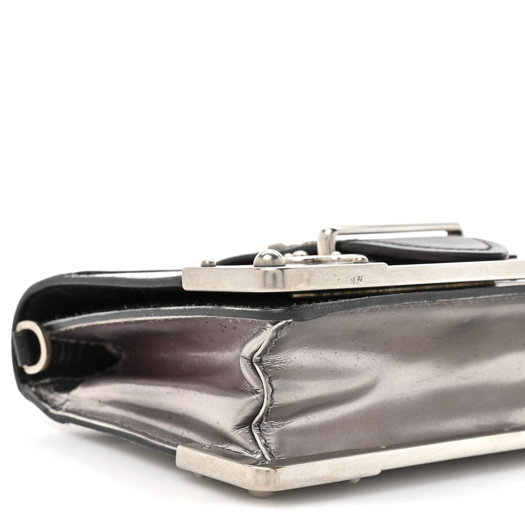 Prada Metallic Vitello Saffiano Cahier Bag Silver Black