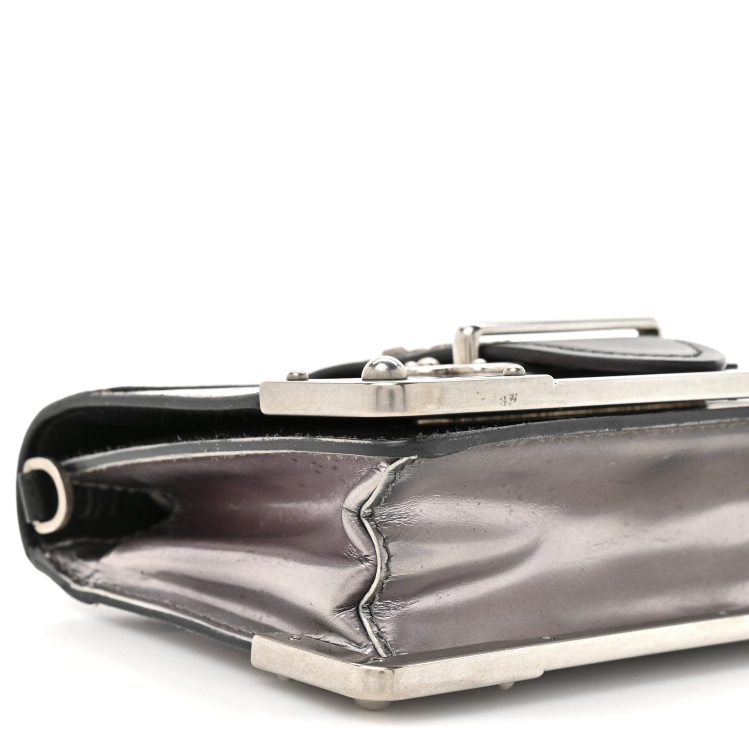 Prada Metallic Vitello Saffiano Cahier Bag Silver Black
