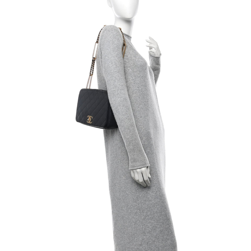 Chanel Lambskin Quilted Chain To Chain Flap Black