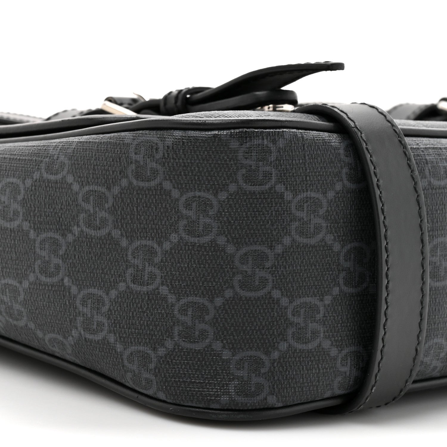 Gucci GG Supreme Monogram Textured Dollar Calfskin Retro Interlocking G Flap Messenger Bag Black