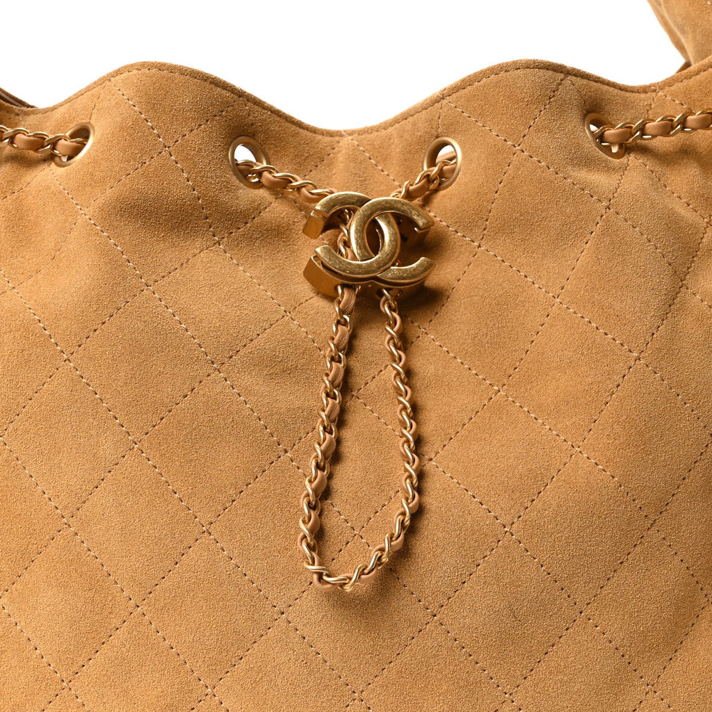 Chanel Suede Quilted Medium Chanel 25 Handbag Beige