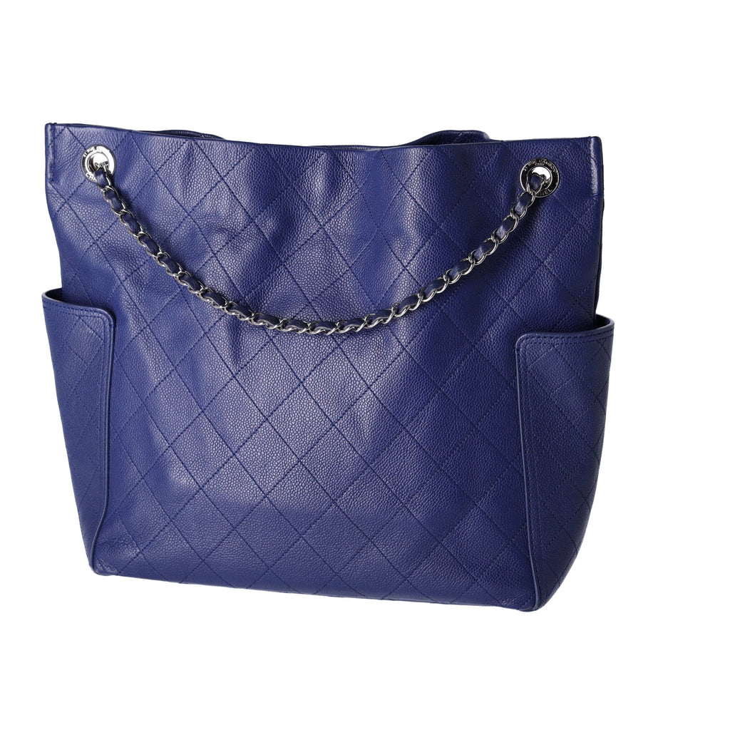 Chanel Grained Calfskin Stitched CC Pocket Tote Blue