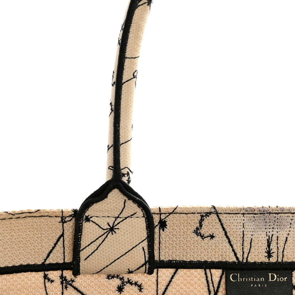 Christian Dior Canvas Embroidered Large Zodiac Book Tote Latte Multicolor