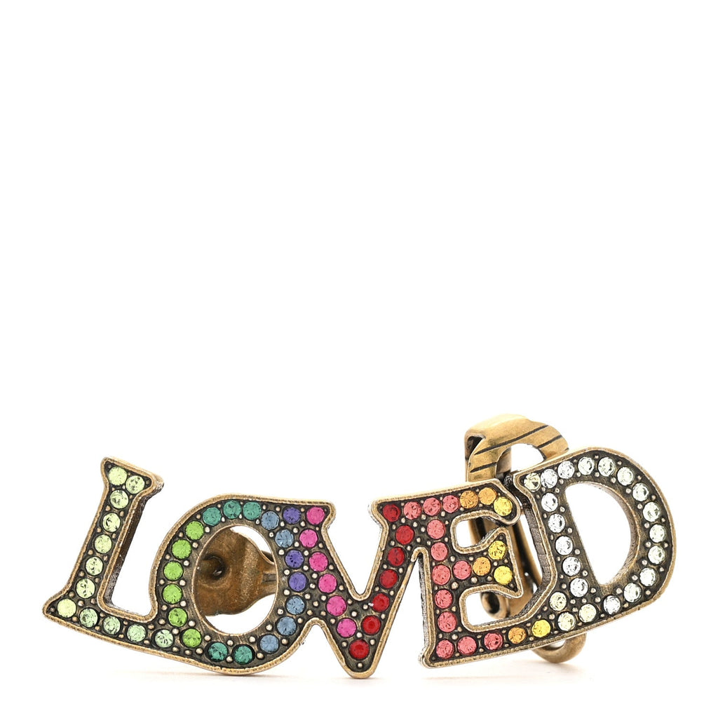 Gucci Gold Crystal Loved Ear Cuff Earring Multicolor