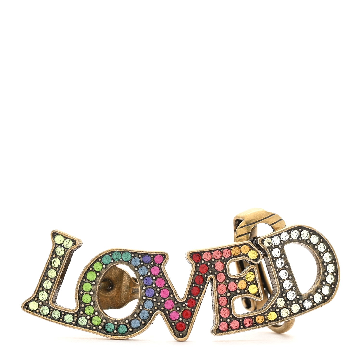 Gucci Gold Crystal Loved Ear Cuff Earring Multicolor
