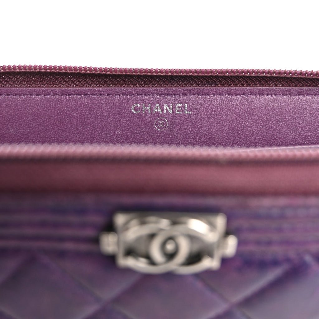 Lambskin Quilted Boy Zip Around Wallet Purple