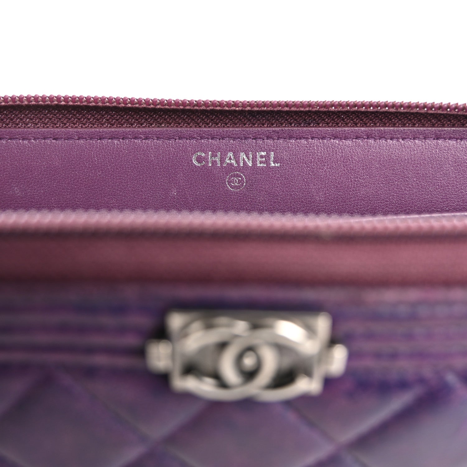 Lambskin Quilted Boy Zip Around Wallet Purple