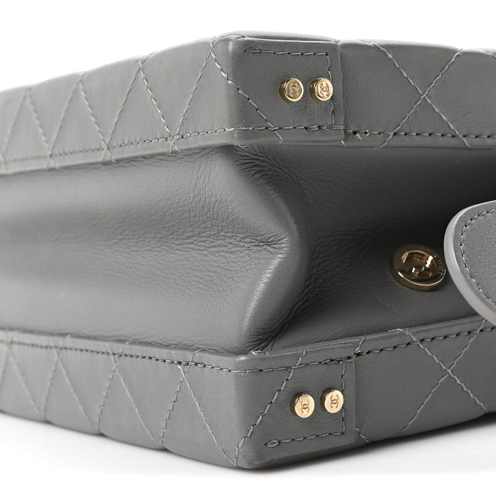 Calfskin Quilted Studded Square Vanity Case Grey