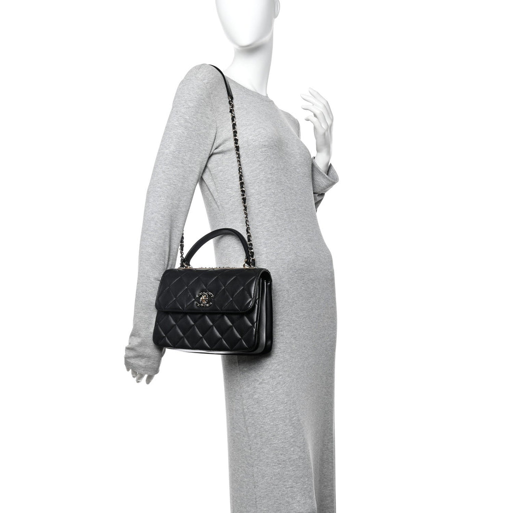 Chanel Lambskin Quilted Small Trendy CC Chain Dual Handle Flap Bag Black