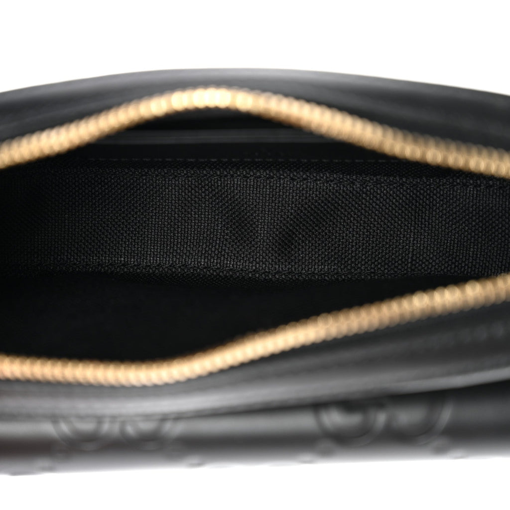Gucci Calfskin GG Super Mini Debossed Chain Wallet Black