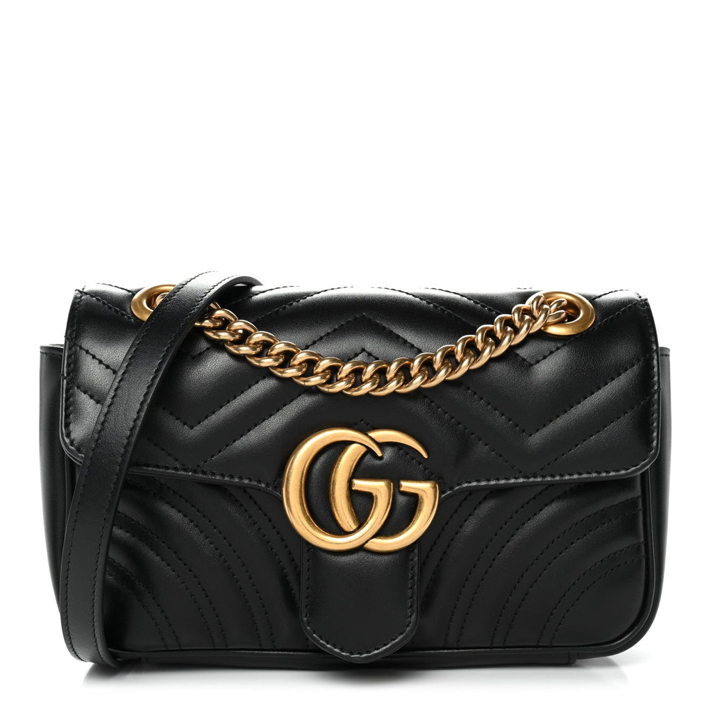 Gucci Calfskin Matelasse Mini GG Marmont Shoulder Bag Black