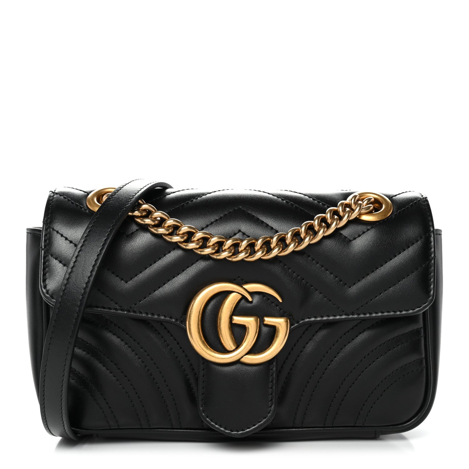 Gucci Calfskin Matelasse Mini GG Marmont Shoulder Bag Black