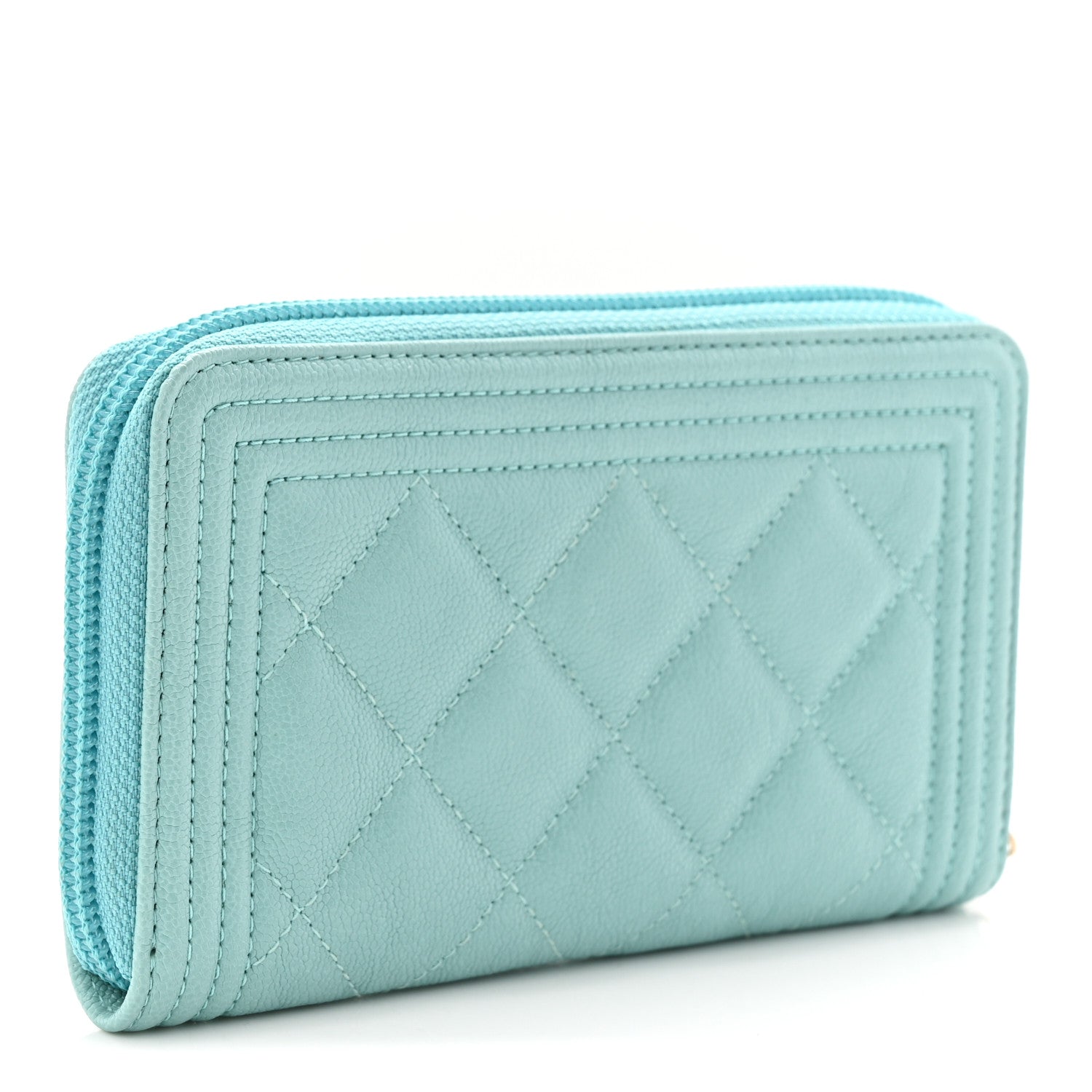 Caviar Quilted Small Boy Zip Around Wallet Light Blue