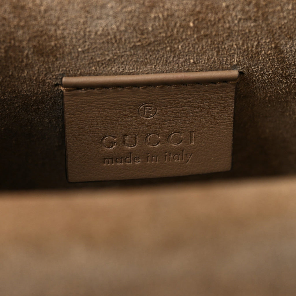 Gucci GG Supreme Monogram Suede Crystal Small Dionysus Shoulder Bag Beige Ebony Taupe