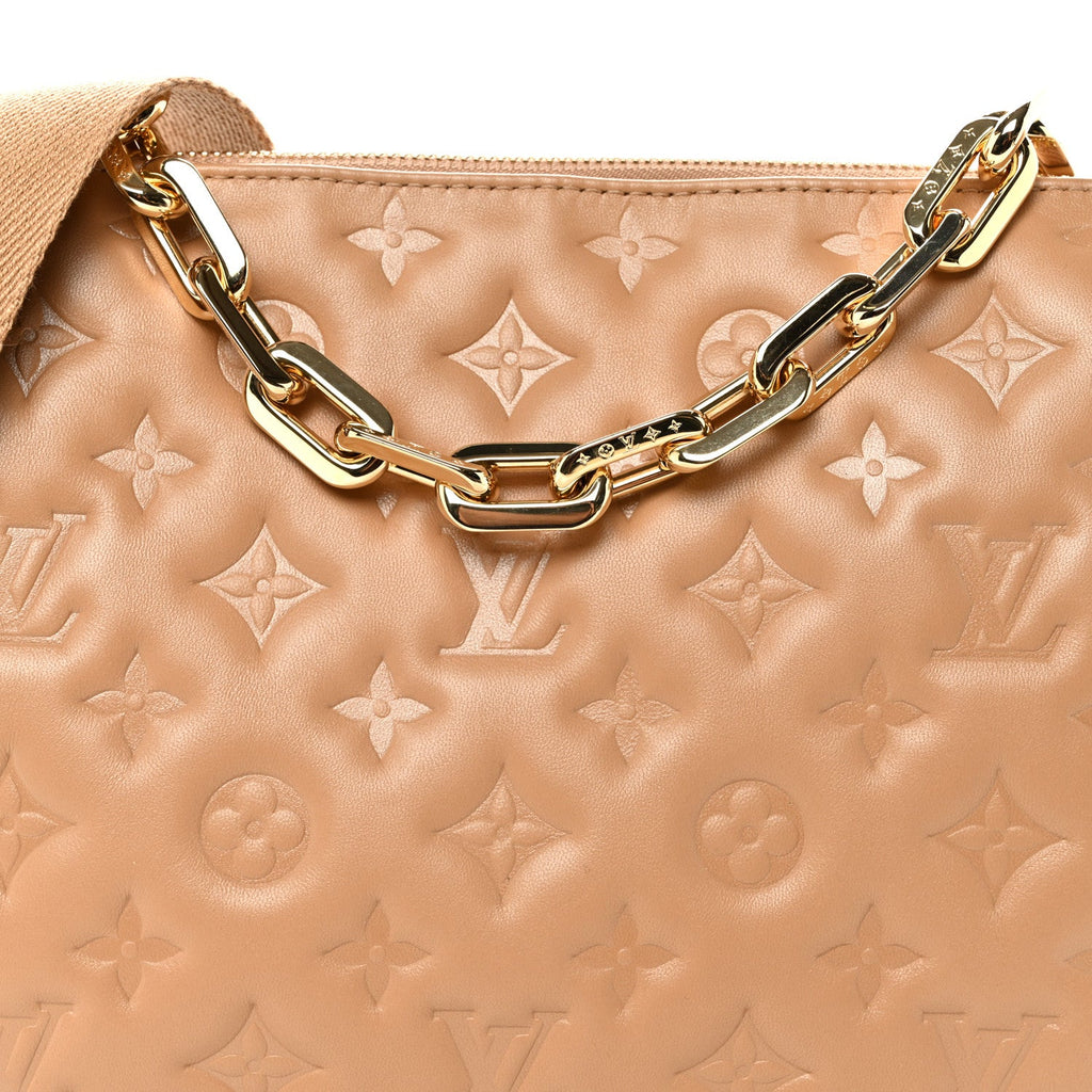 Louis Vuitton Lambskin Embossed Monogram Coussin PM Camel
